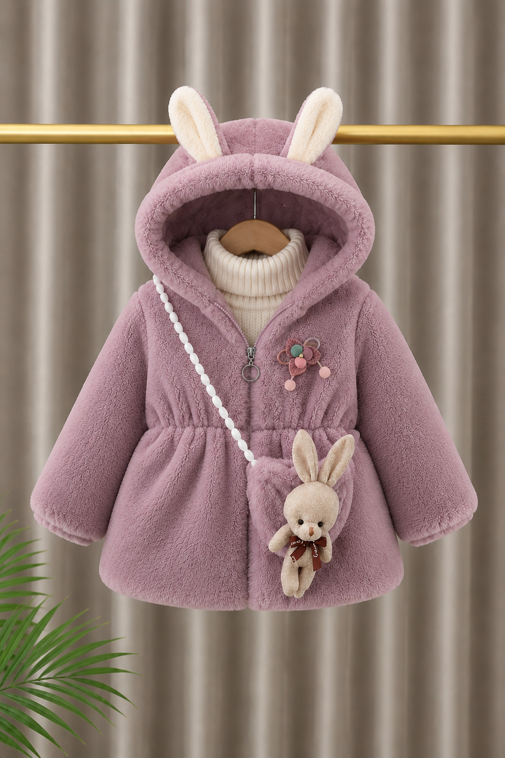Bunny Charm Plush Jacket 🐰-Dusty Pink 912