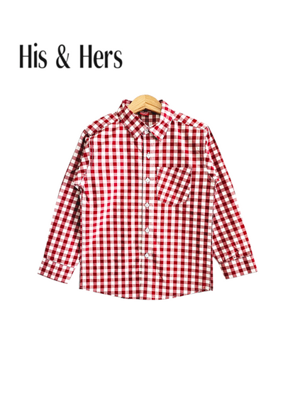 His&Hers Kid's Plaid Button Down Red And White Check Shirts Cotton Long Sleeve Dress Shirt 115