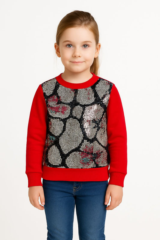 Girls' Red Sequin Panel Sweatshirt 253