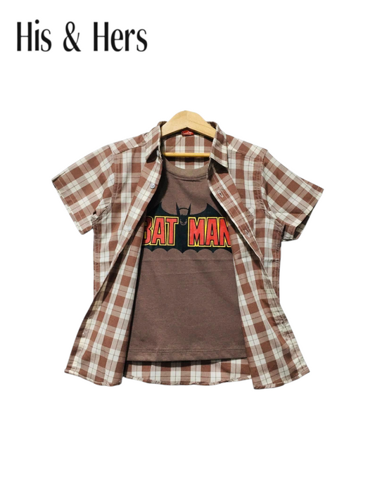 White Checked Brown Double Casual Shirt Boys 208