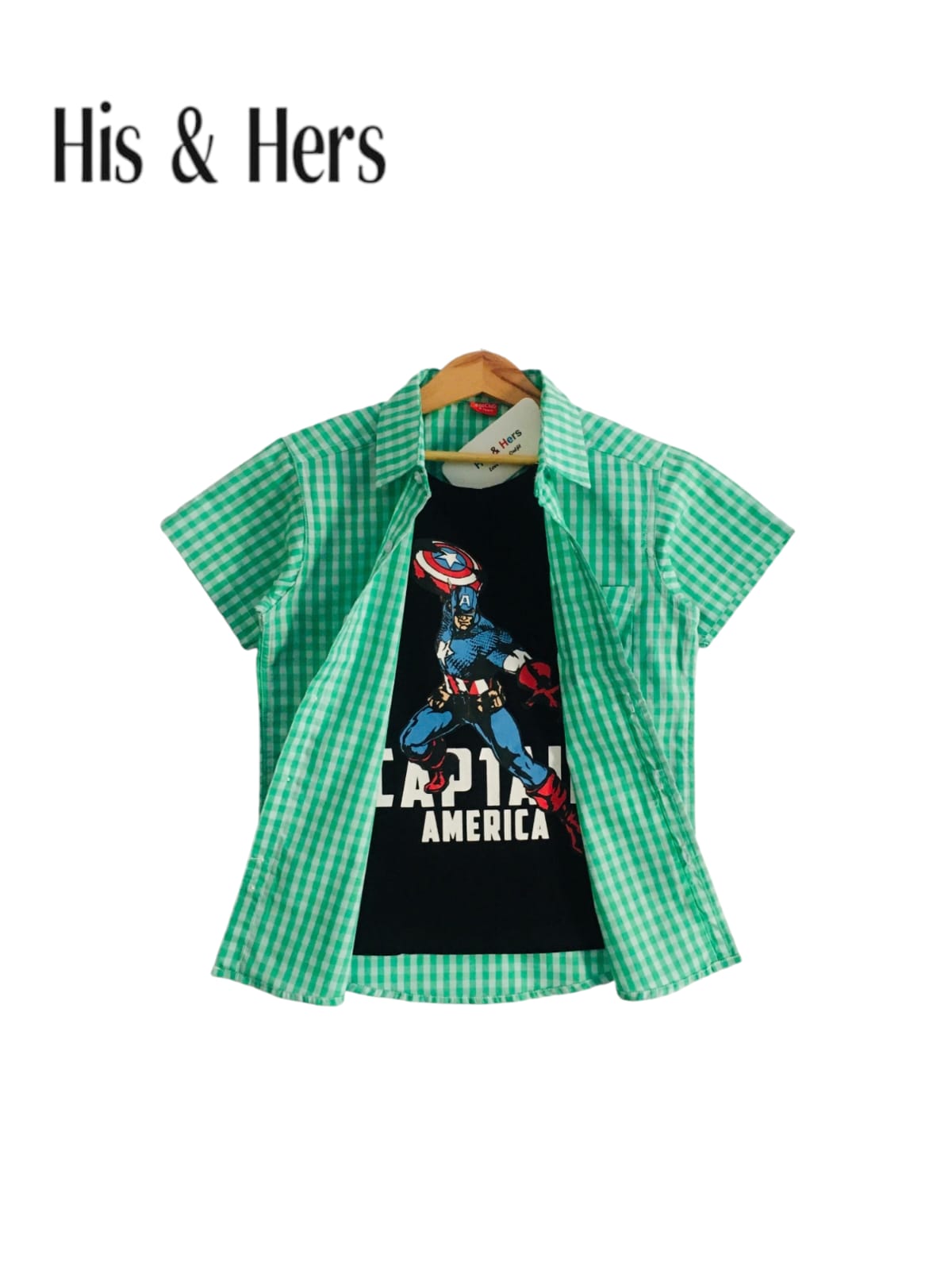 Captain America Black & Green Checked Double Shirt Boys 121