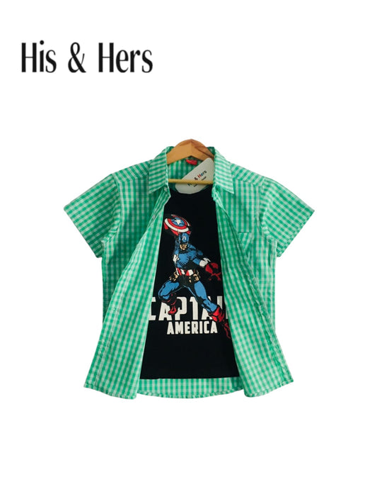 Captain America Black & Green Checked Double Shirt Boys 121