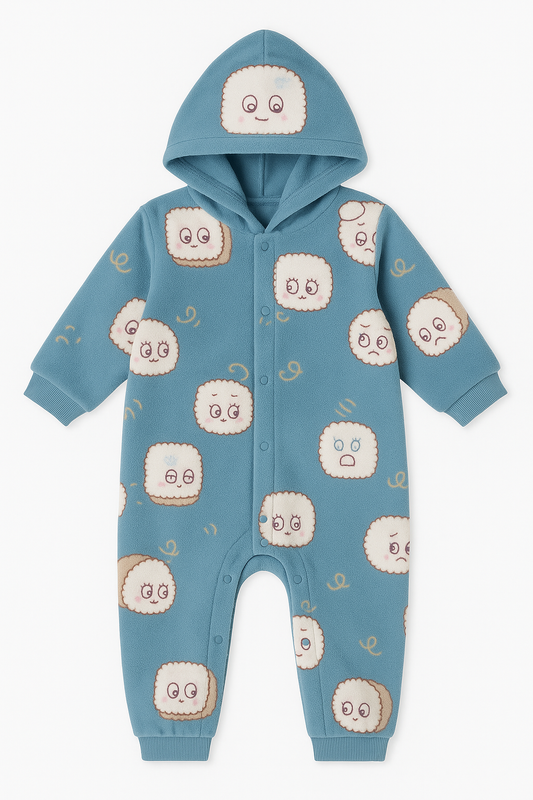 Cute Cloud Polar Fleece Blue Hooded Jumpsuit Bodysuit