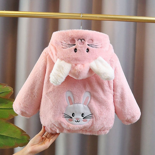 Pink Bunny Plush Winter Coat for Girls