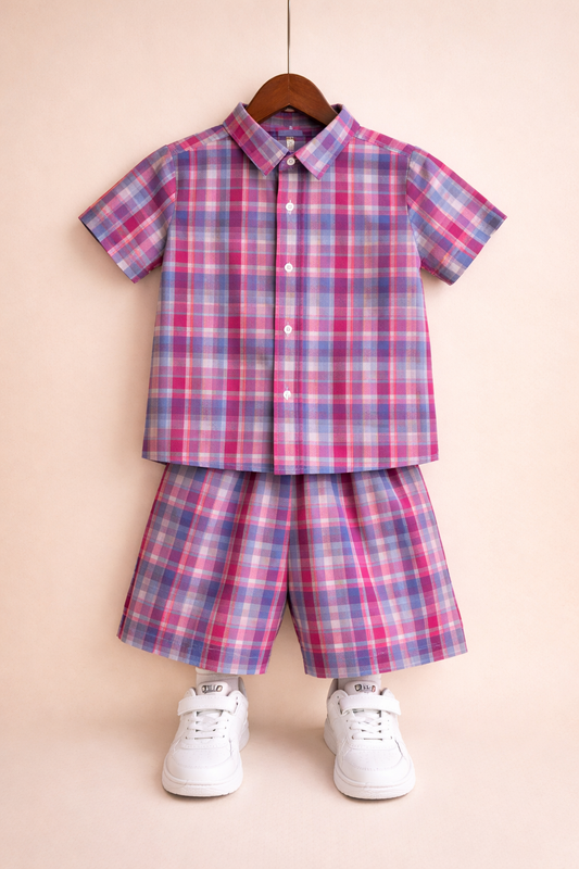 Pink Checked Cotton Nicker Suit Boys 503