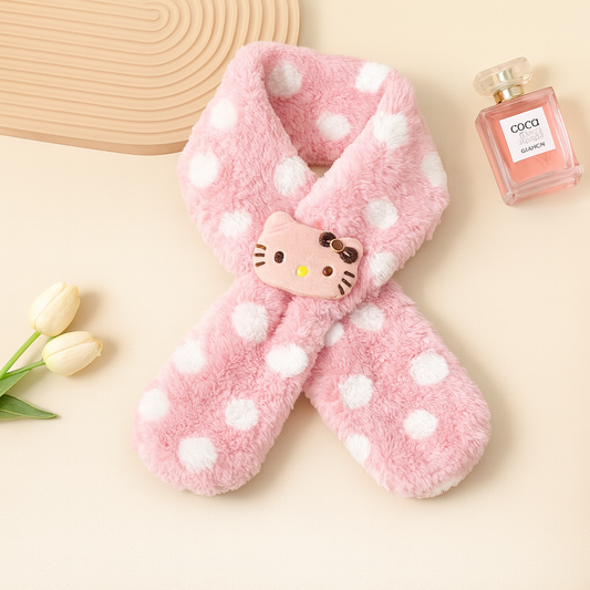 Pink Polka Dot Kitty Scarf for Kids 🐥
