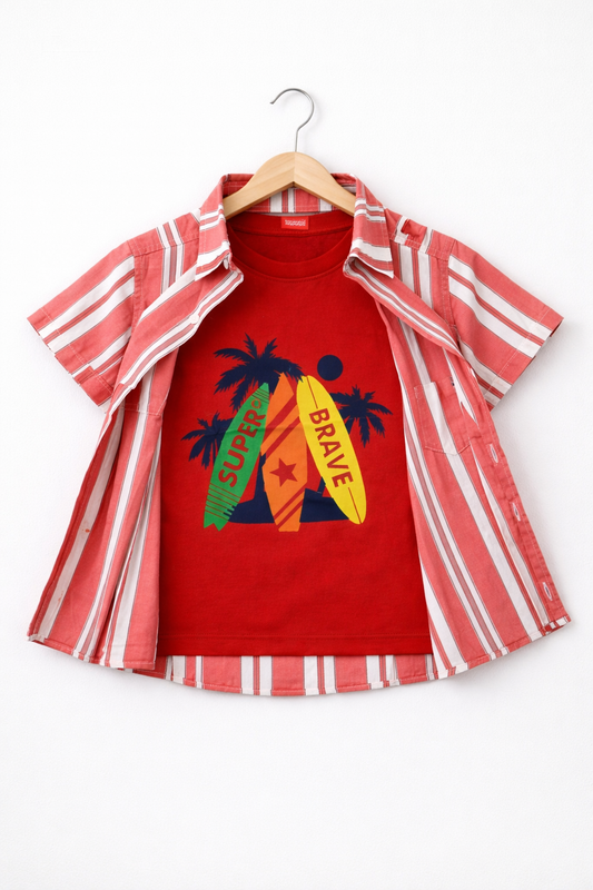 Super Surfing Printed Double Casual-Pink Stripes 209