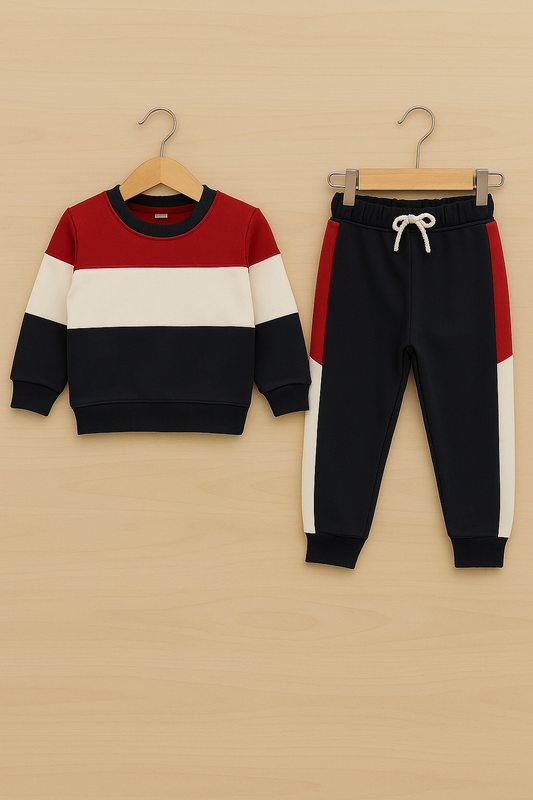 Color Block Red, White & Navy Boys Tracksuit 456+457