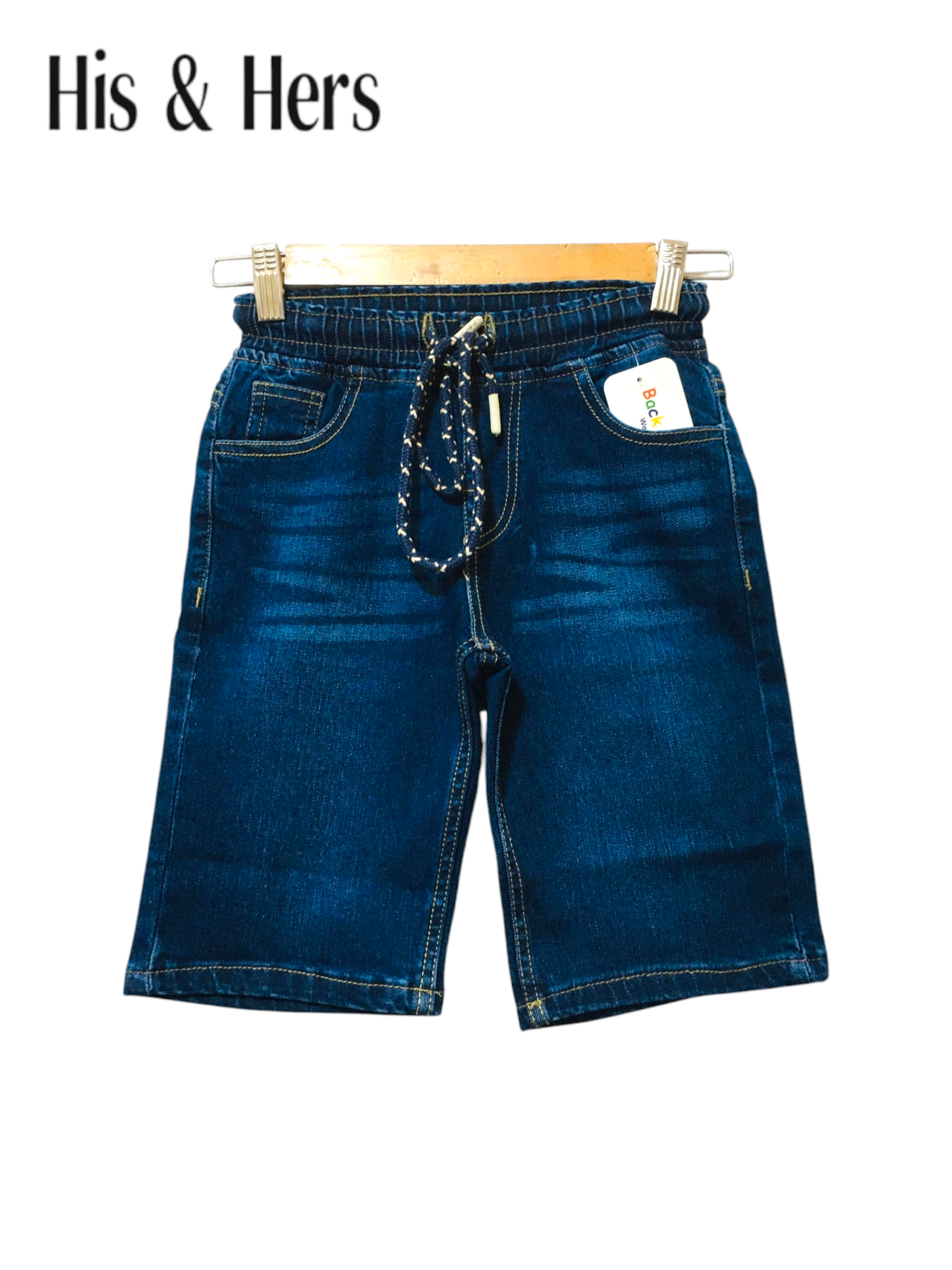 His&Hers Kid's Elastic Waist Mid Blue Denim Shorts Boys 261