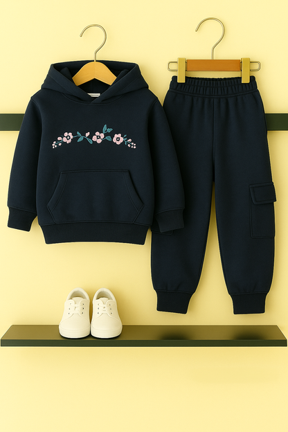 Navy Hoodie Tracksuit Side Pocket Cargo Trousers 521