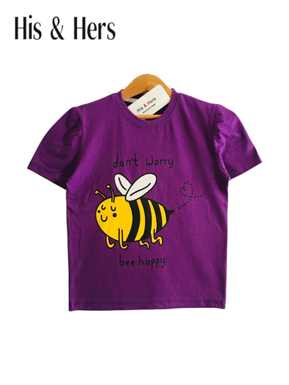 Bee Happy  Purple  T-Shirt Girls 238