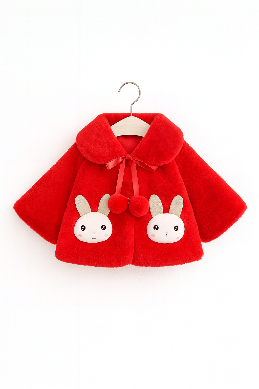 Fluffy Red Winter Cape for Baby Girls – Rabbit