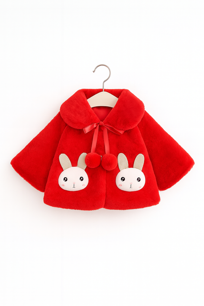 Fluffy Red Winter Cape for Baby Girls – Rabbit