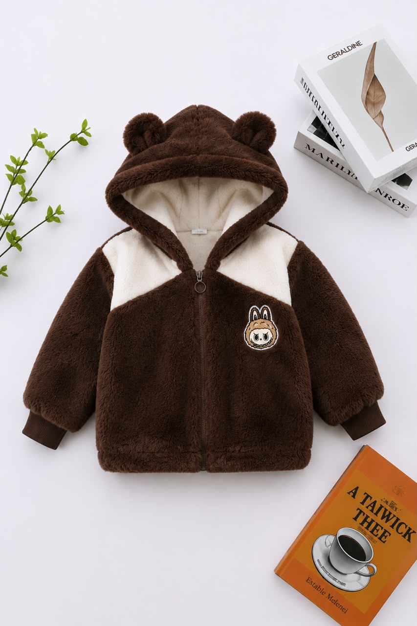 Labbubu Patch Plush Jacket – Chocolate Brown 410
