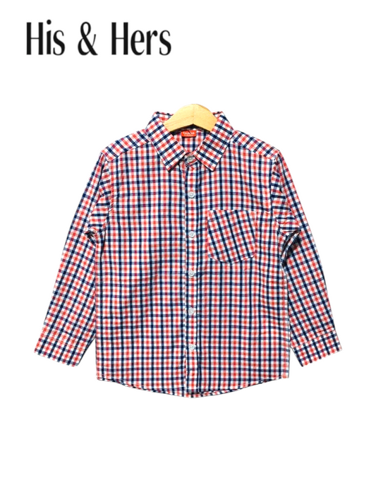 Red&Blue Checked Long Sleeve Cotton Dress Shirt 114