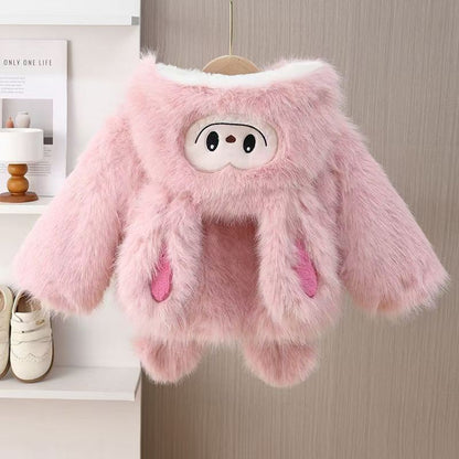 Girls Bunny Ear Fur Hooded Jacket – Pink 929