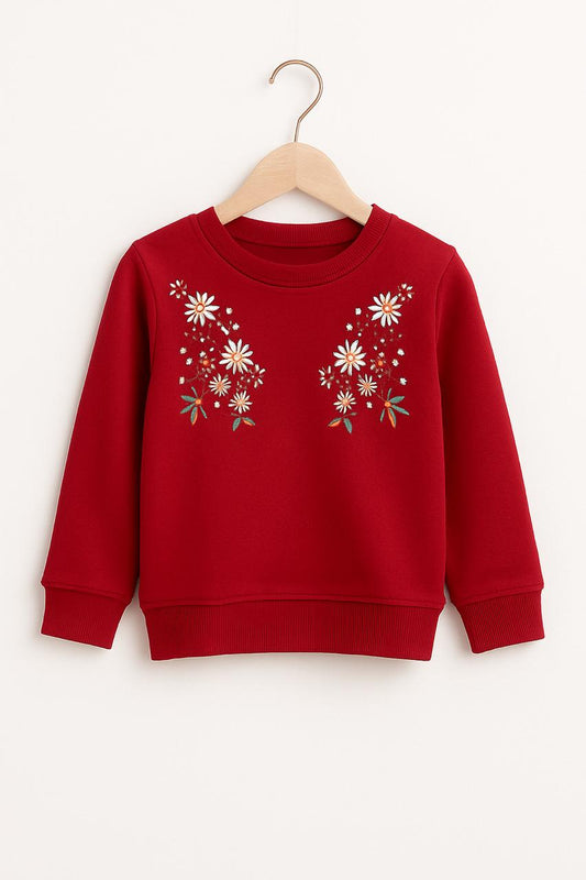 Floral Embroidery Red Sweatshirt Girls 450+451
