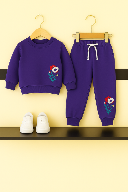 Purple Floral Embroidered Kids’ Tracksuit 222
