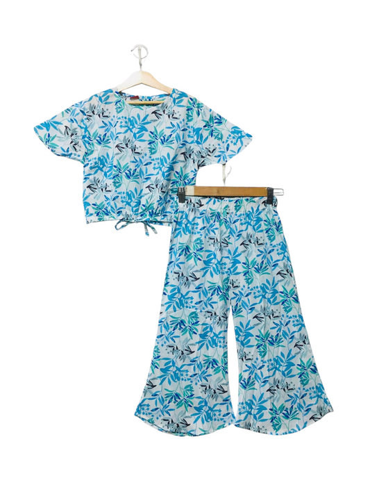 Blue Leaves Allover Print Skate Fish Girls 239