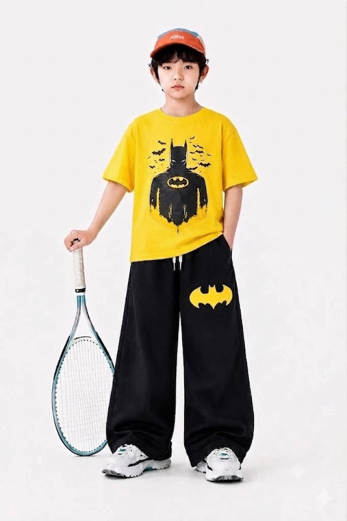 Bat Printed Dark  Yellow  Boys T-Shirt & Trouser