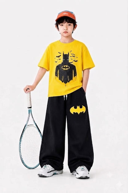 Bat Printed Dark  Yellow  Boys T-Shirt & Trouser